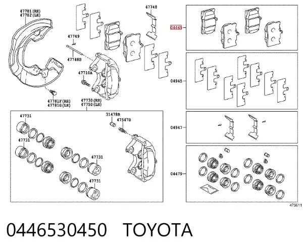 Klocki hamulcowe przednie tarczowe 0446530450 Toyota