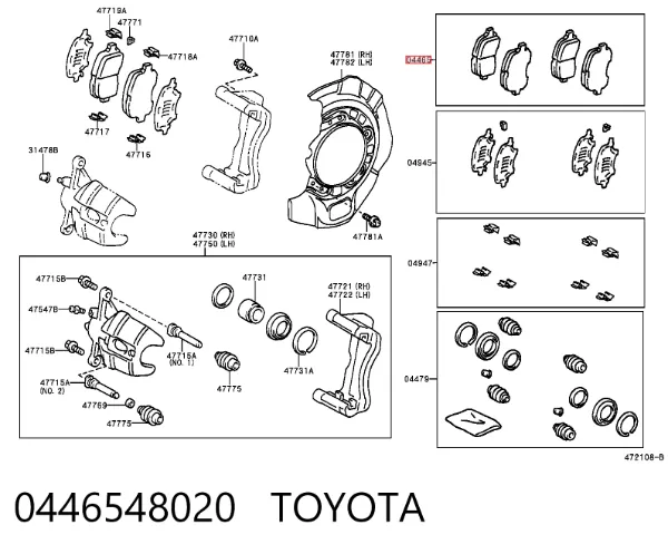 Klocki hamulcowe przednie tarczowe 0446548020 Toyota