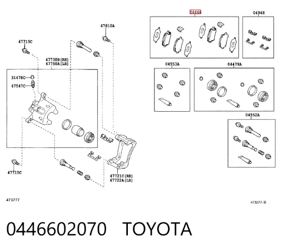 Okładziny (klocki) do hamulców tarczowych tylne 0446602070 Toyota