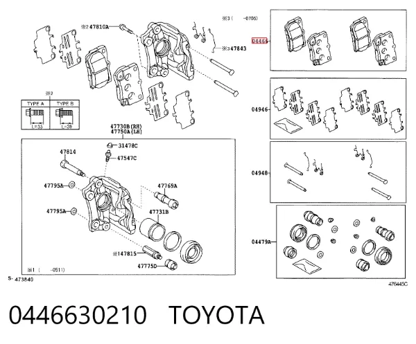Okładziny (klocki) do hamulców tarczowych tylne 0446630210 Toyota