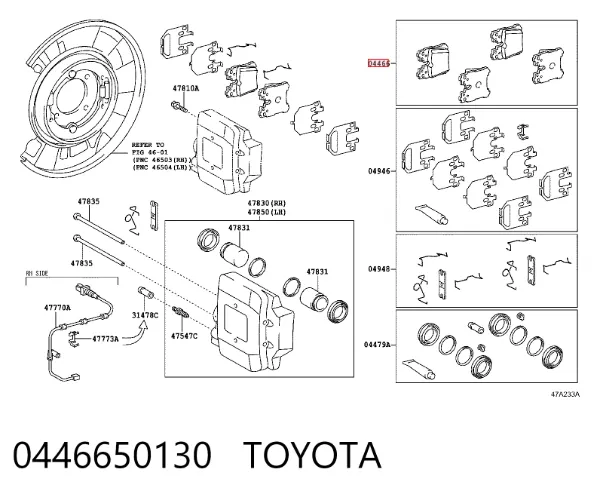 Okładziny (klocki) do hamulców tarczowych tylne 0446650130 Toyota