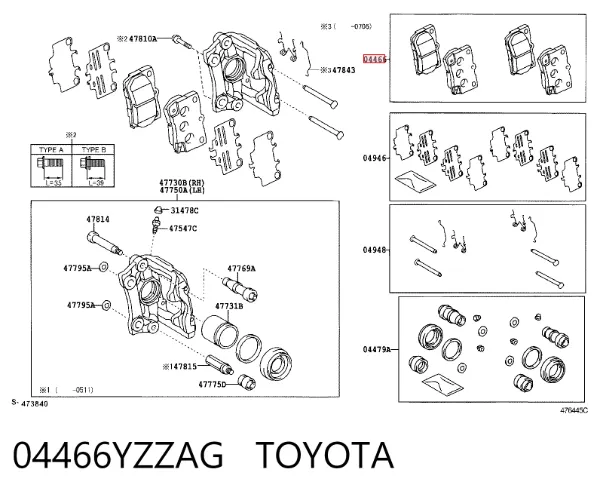 Okładziny (klocki) do hamulców tarczowych tylne 04466YZZAG Toyota