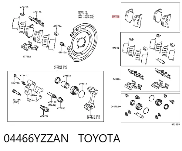 Okładziny (klocki) do hamulców tarczowych tylne 04466YZZAN Toyota