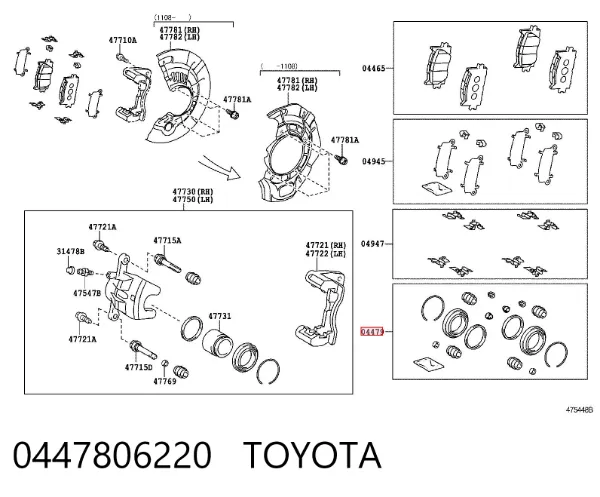 Zestaw naprawczy zacisku hamulcowego przedniego 0447806220 Toyota
