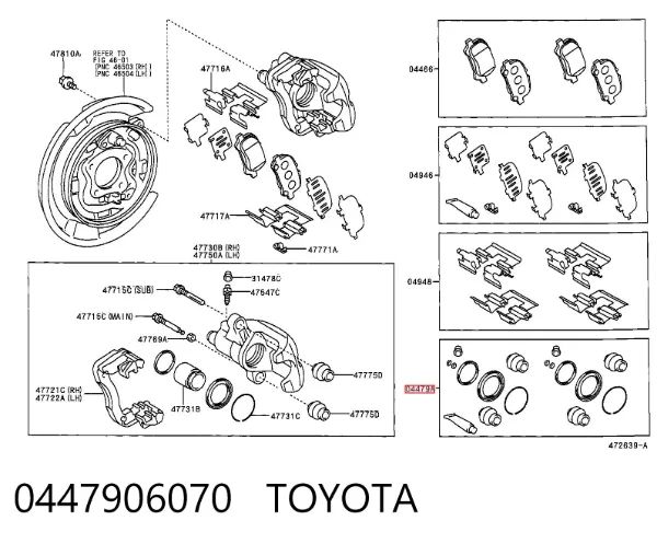 Zestaw naprawczy zacisku hamulcowego tylnego 0447906070 Toyota