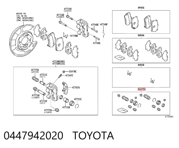 Zestaw naprawczy zacisku hamulcowego tylnego 0447942020 Toyota