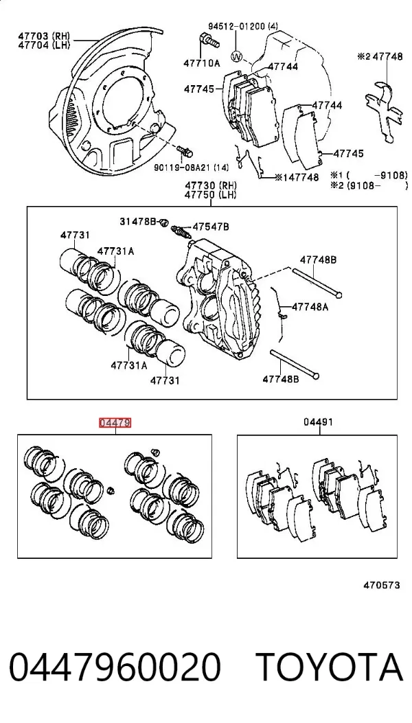 Zestaw naprawczy zacisku hamulcowego przedniego 0447960020 Toyota