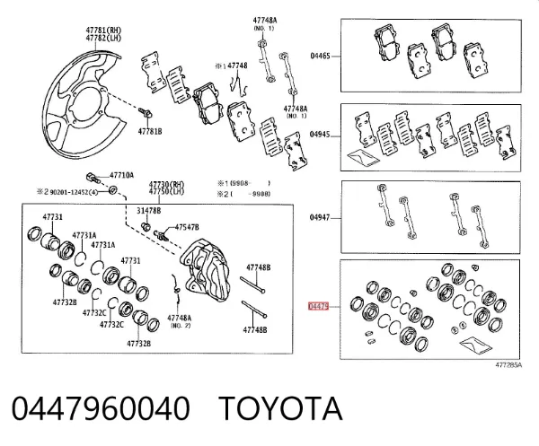 Zestaw naprawczy zacisku hamulcowego przedniego 0447960040 Toyota