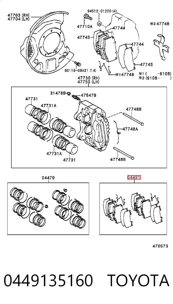 Klocki hamulcowe przednie tarczowe 0449135160 Toyota