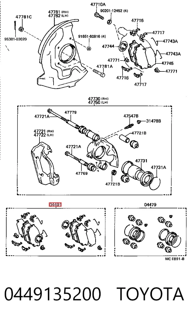 Klocki hamulcowe przednie tarczowe 0449135200 Toyota