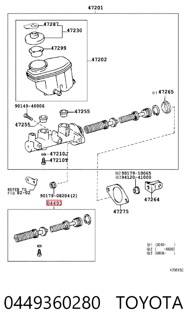 Zestaw naprawczy głównego cylindra hamulcowego 0449360280 Toyota