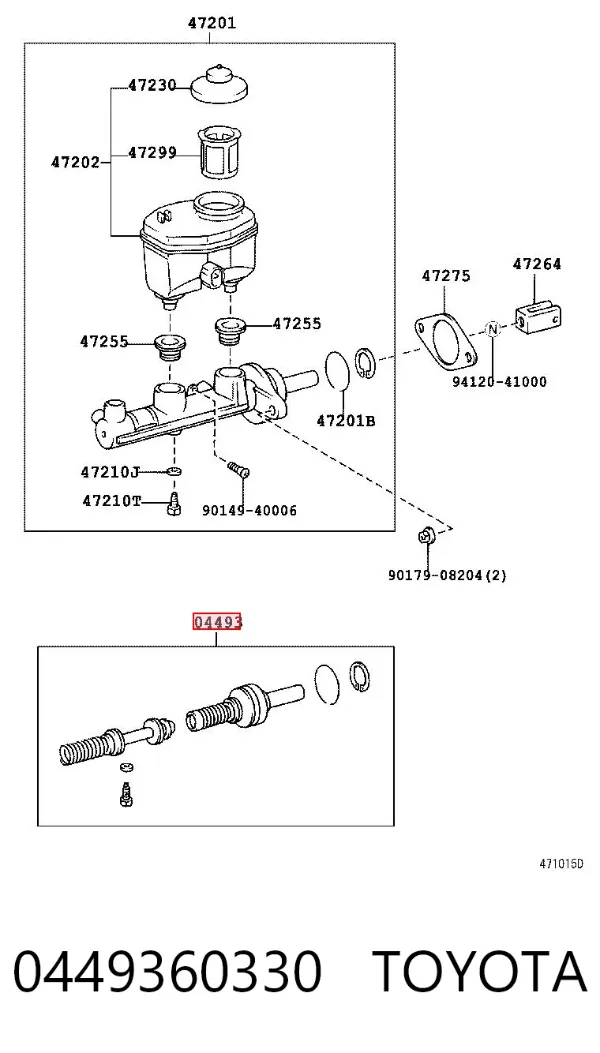Zestaw naprawczy głównego cylindra hamulcowego 0449360330 Toyota