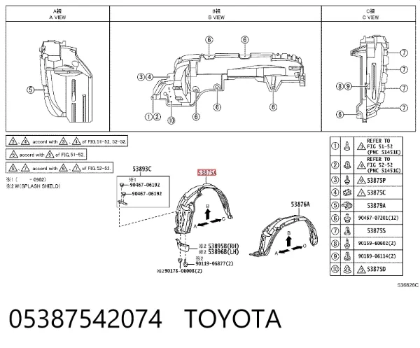Nadkole błotnika przedniego prawe 05387542074 Toyota