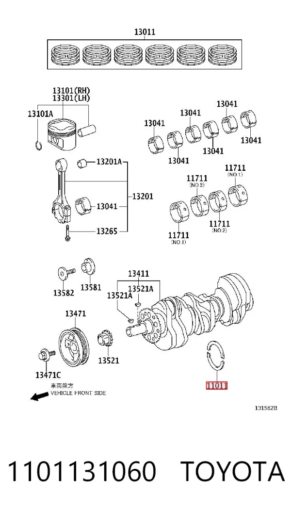 Półpierścień oporowy wału korbowego, STD, zestaw 1101131060 Toyota