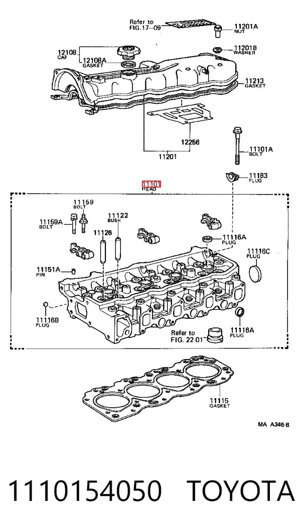 Głowica cylindrów 1110154050 Toyota