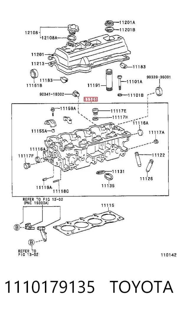 Głowica cylindrów 1110179135 Toyota