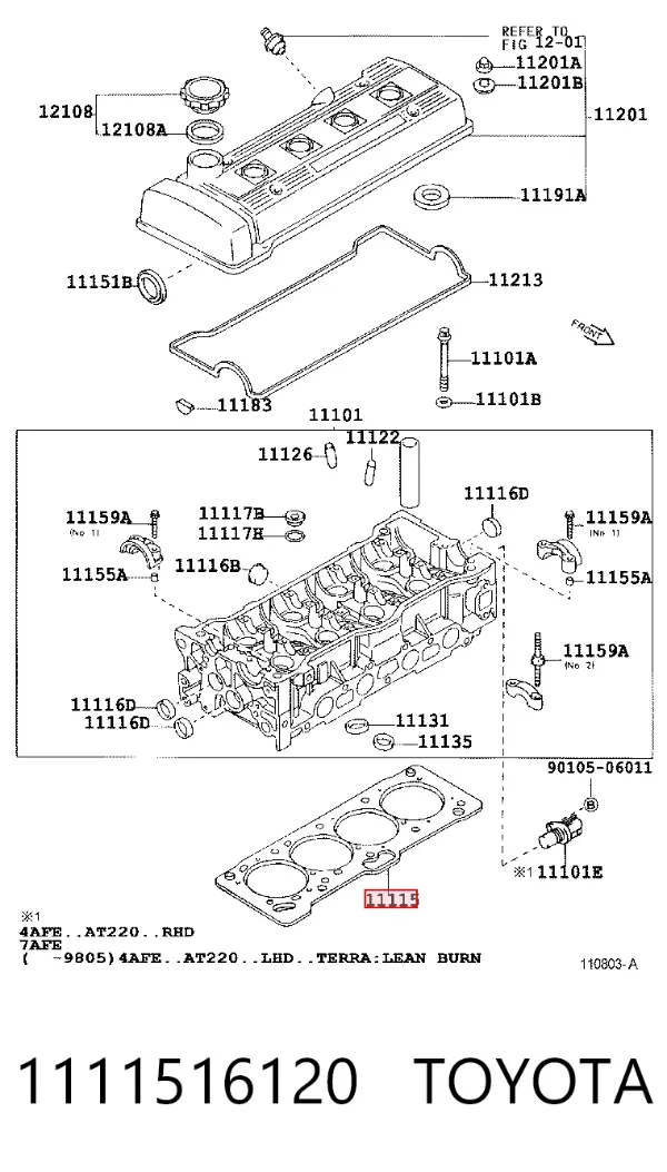 Uszczelka głowicy cylindrów 1111516120 Toyota