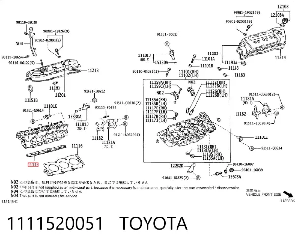 Uszczelka głowicy cylindrów prawa 1111520051 Toyota