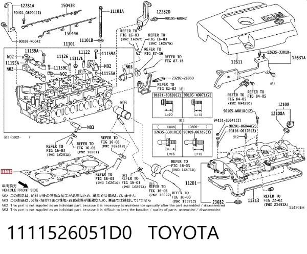 Uszczelka głowicy cylindrów 1111526051D0 Toyota