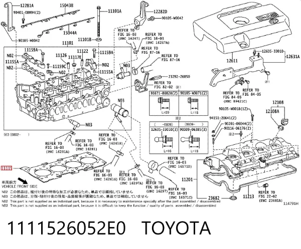 Uszczelka głowicy cylindrów 1111526052E0 Toyota