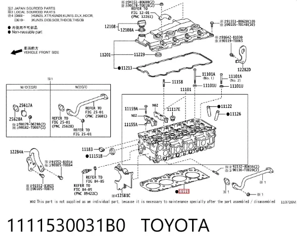 Uszczelka głowicy cylindrów 1111530031B0 Toyota