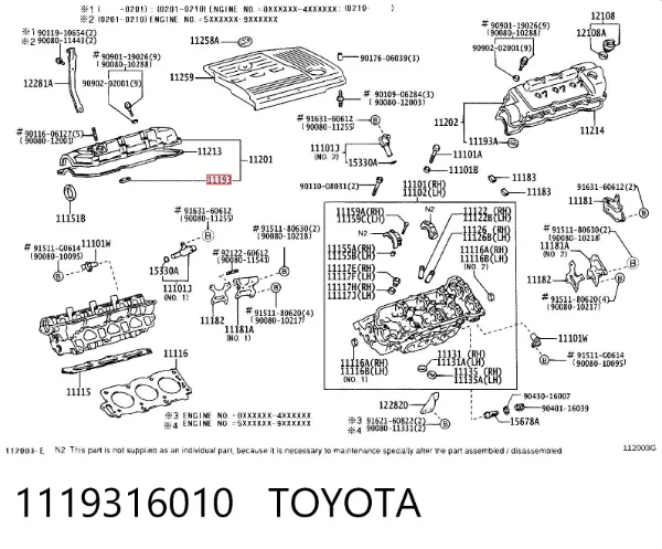 Uszczelka pokrywy zaworowej silnika, pierścień 1119316010 Toyota