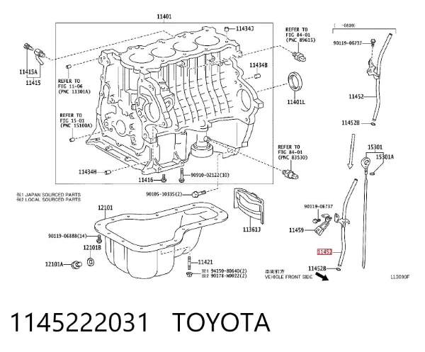 Prowadnica bagneta-wskaźnika poziomu oleju w silniku 1145222031 Toyota