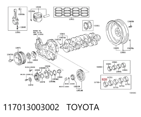 Panewki główne wału korbowego, zestaw, standardowe (STD) 117013003002 Toyota