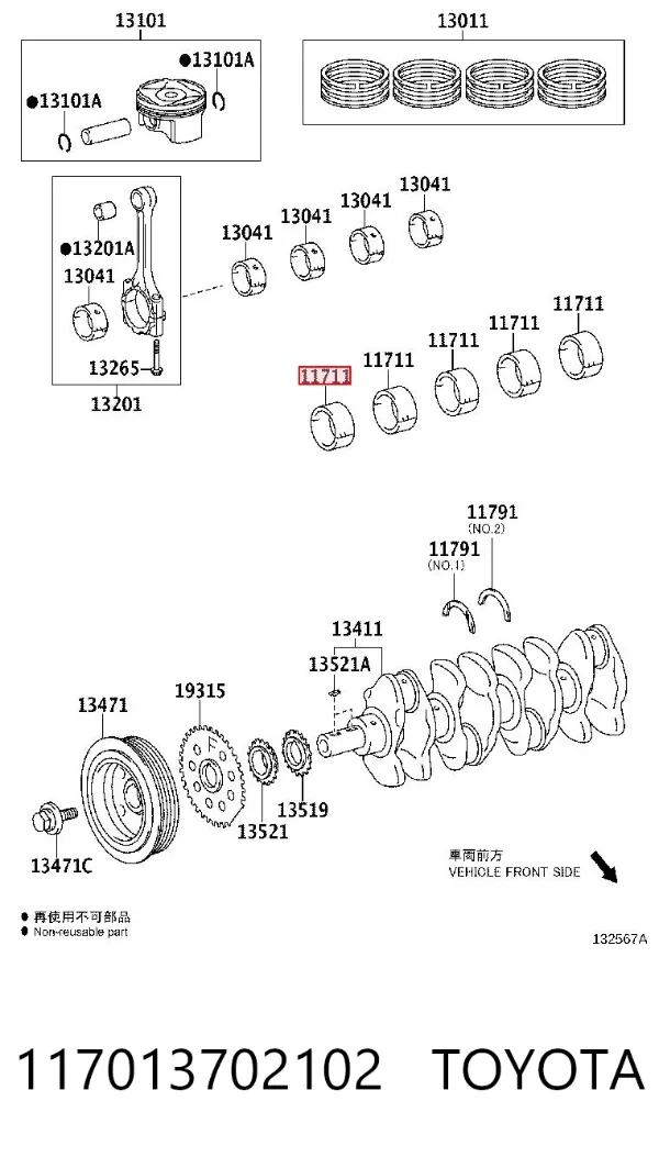 Panewki główne wału korbowego, zestaw, standardowe (STD) 117013702102 Toyota