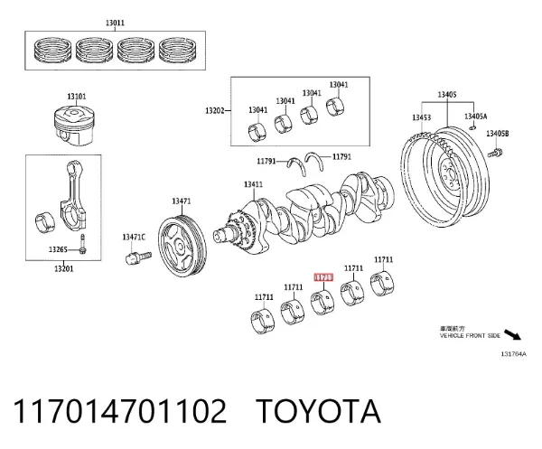 Panewki główne wału korbowego, zestaw, standardowe (STD) 117014701102 Toyota