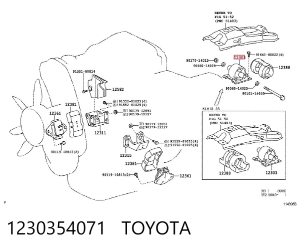 Poduszka (podpora) silnika tylna 1230354071 Toyota