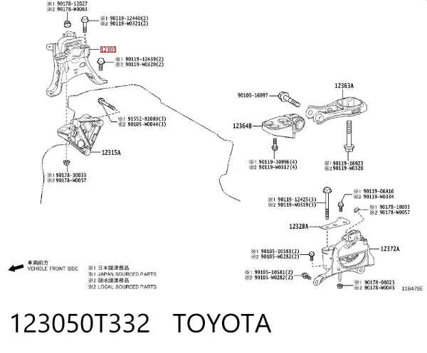 Poduszka (podpora) silnika prawa 123050T332 Toyota