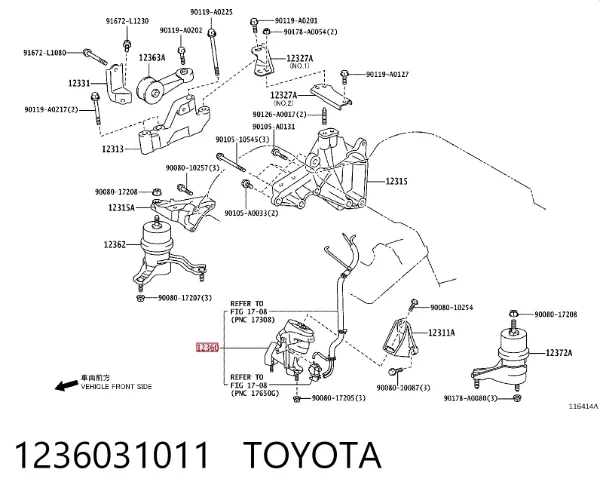 Poduszka (podpora) silnika przednia 1236031011 Toyota