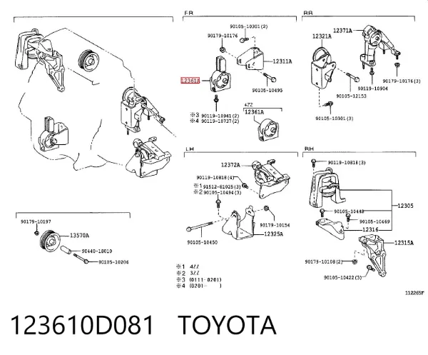 Poduszka (podpora) silnika przednia 123610D081 Toyota