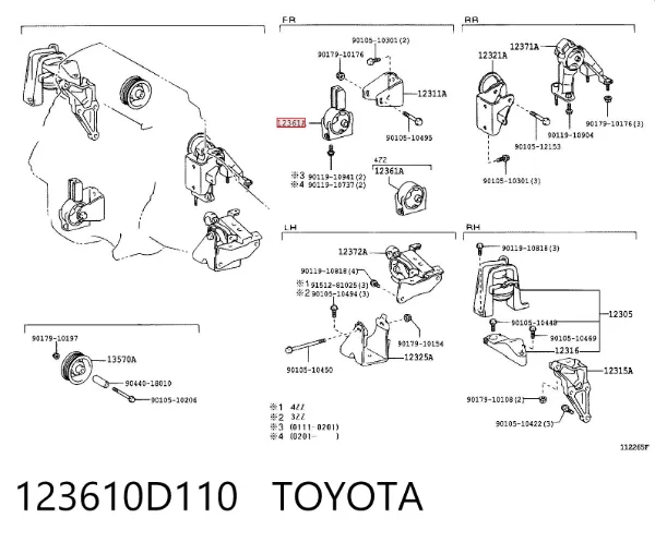 Poduszka (podpora) silnika przednia 123610D110 Toyota