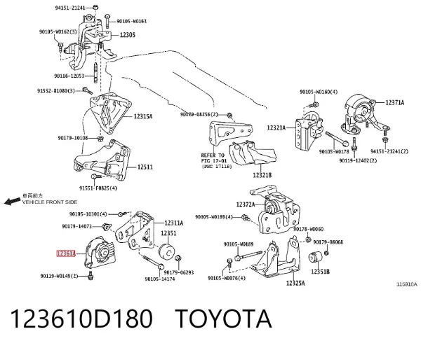 Poduszka (podpora) silnika przednia 123610D180 Toyota