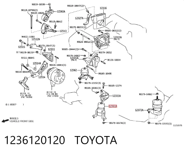 Poduszka (podpora) silnika przednia 1236120120 Toyota