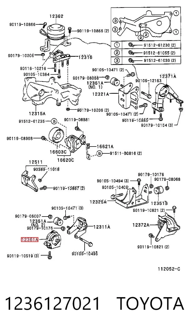Poduszka (podpora) silnika przednia 1236127021 Toyota