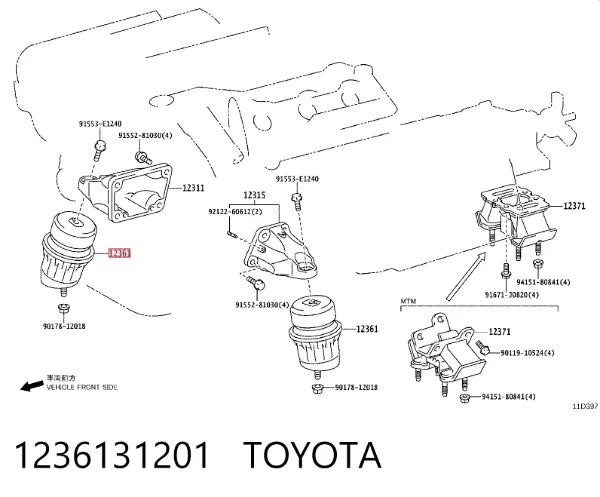 Poduszka (podpora) silnika przednia 1236131201 Toyota