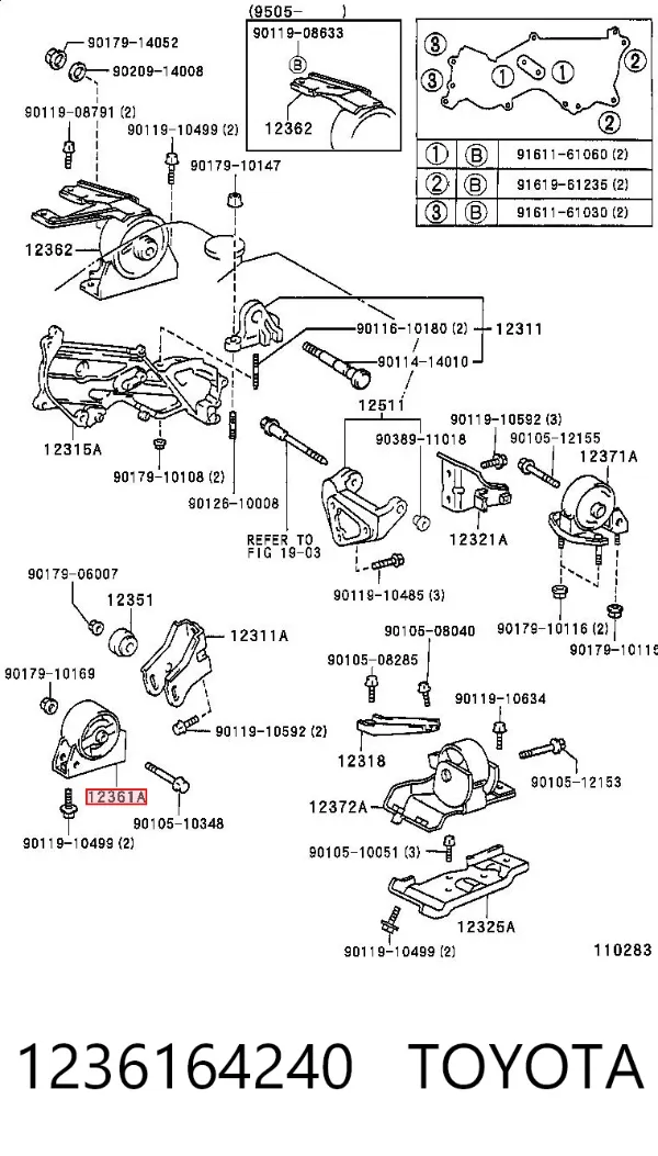 Poduszka (podpora) silnika przednia 1236164240 Toyota