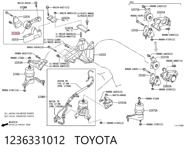 Poduszka (podpora) silnika prawa górna 1236331012 Toyota