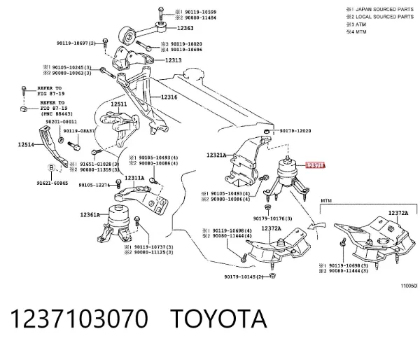Poduszka (podpora) silnika tylna 1237103070 Toyota