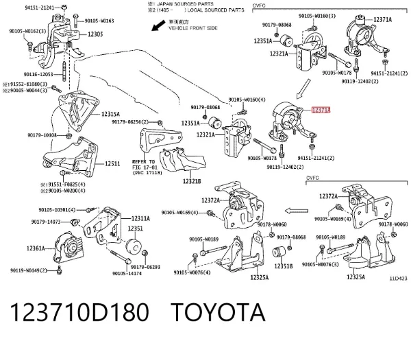 Poduszka (podpora) silnika tylna 123710D180 Toyota