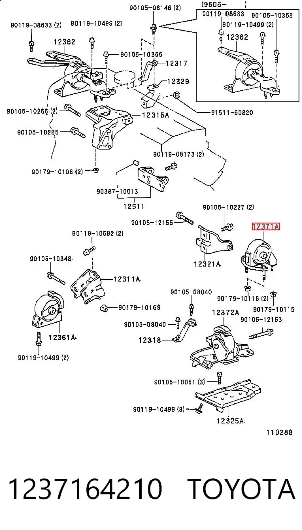 Poduszka (podpora) silnika tylna 1237164210 Toyota