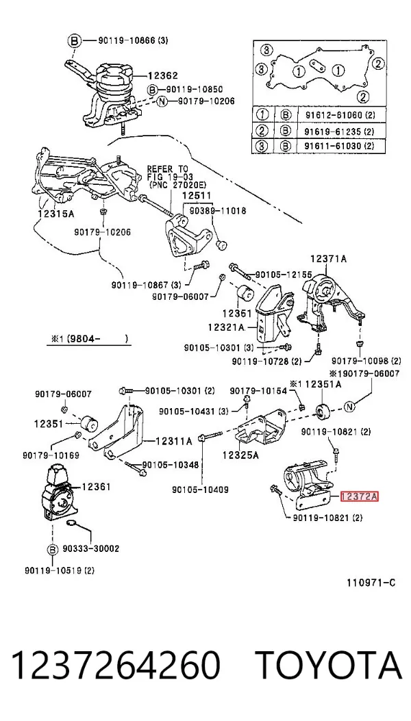 Poduszka (podpora) silnika lewa 1237264260 Toyota