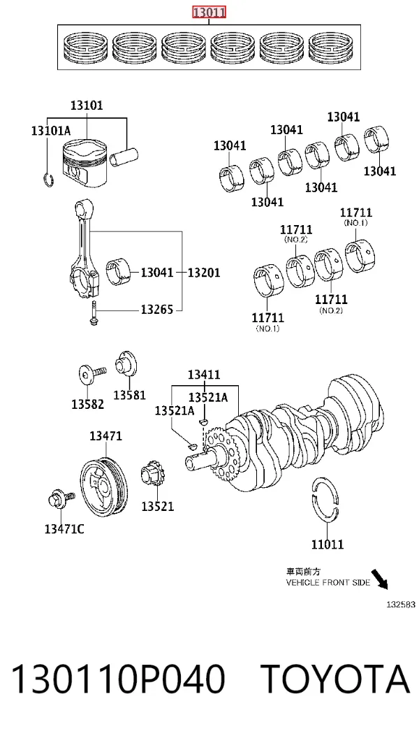 Zestaw pierścieni tłokowych do silnika, STD 130110P040 Toyota