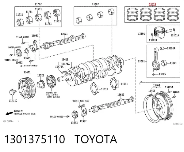 Pierścienie tłokowe komplet na silnik, 2. naprawa (+0,50) 1301375110 Toyota