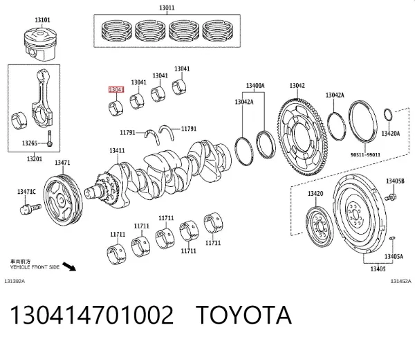 Panewki główne wału korbowego, zestaw, 1. naprawa (+0,25) 130414701002 Toyota