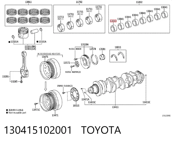 Panewki korbowodowe wału korbowego, zestaw, standardowe (STD) Toyota Land Cruiser J200