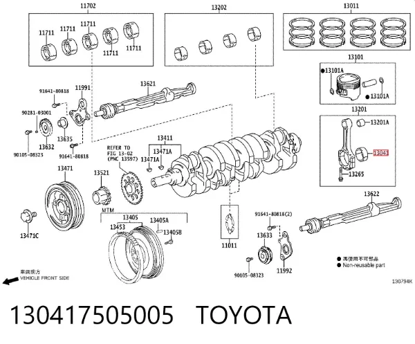 Panewki korbowodowe wału korbowego, zestaw, standardowe (STD) 130417505005 Toyota
